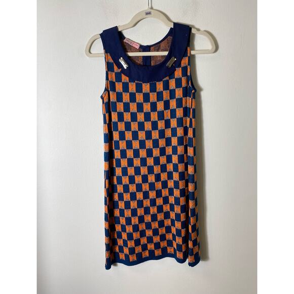 Erotokritos Blue/Orange Checkered Collared Sweater Dress Sz 0 - Picture 1 of 3